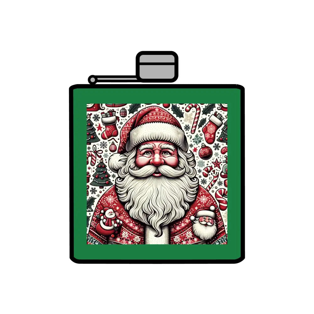 festive-green-santa-print-stainless-steel-flask-6oz-mug-397