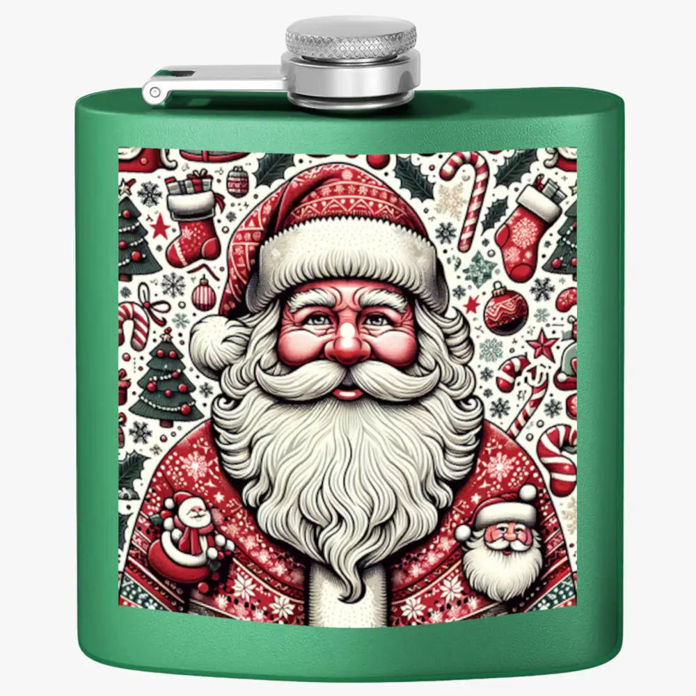 festive-green-santa-print-stainless-steel-flask-6oz-mug-637